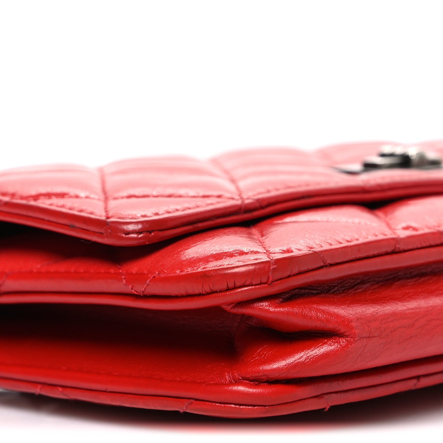 Glazed Calfskin Quilted Reissue Wallet On Chain WOC Red