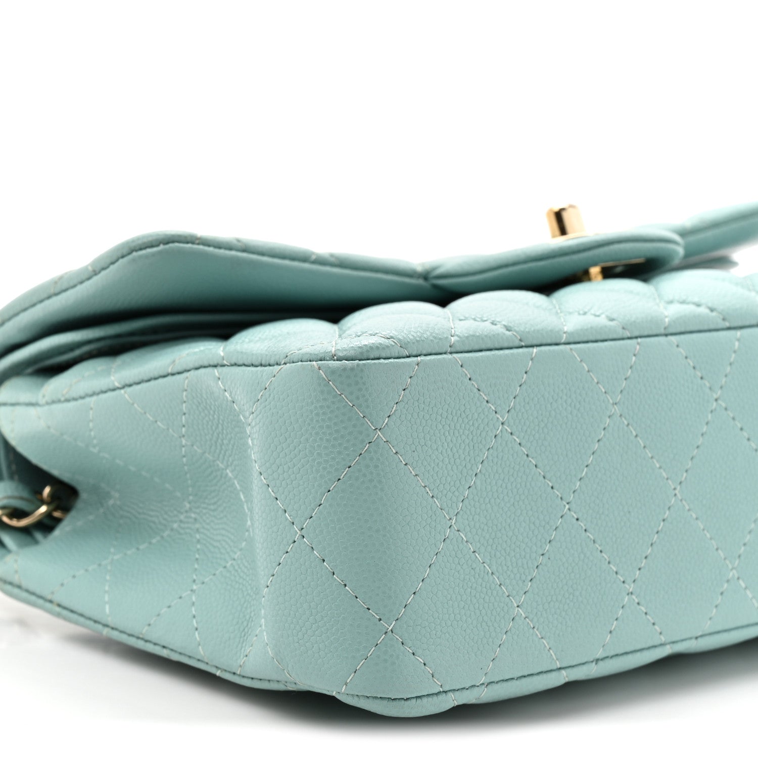 Caviar Quilted Small Double Flap Light Blue