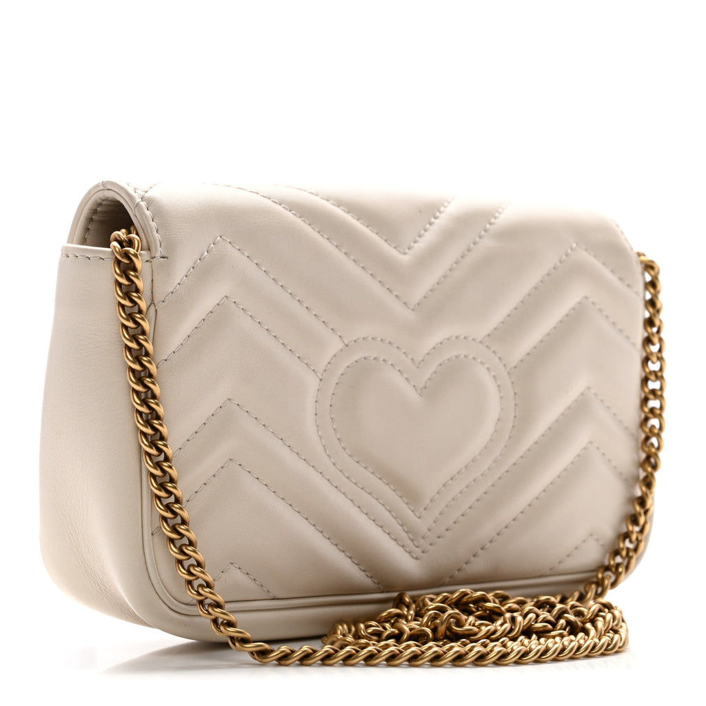 Calfskin Matelasse Super Mini GG Marmont Shoulder Bag White