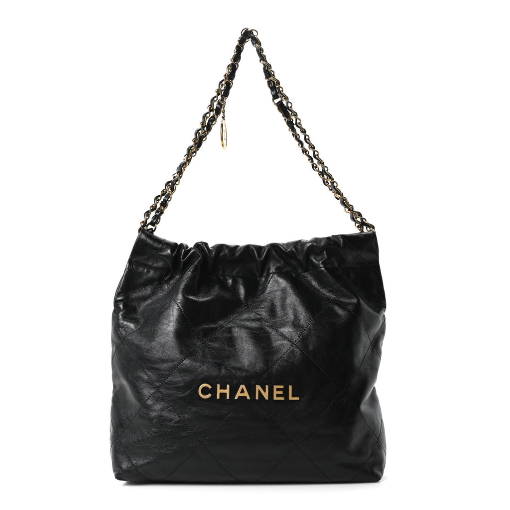 Shiny Calfskin Quilted Small Chanel 22 Black
