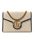 Vintage Effect Calfskin Matelasse Diagonal Torchon GG Marmont Chain Wallet Mystic White Blue Agata
