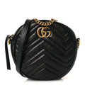Azalea Calfskin Matelasse Heart Mini GG Marmont Round Shoulder Bag Black