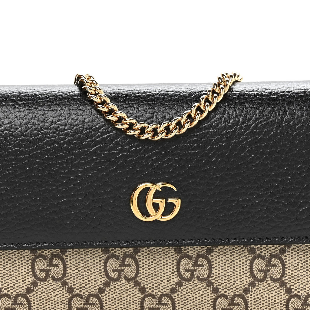 Dollar Calfskin GG Supreme Monogram Petite GG Marmont Wallet Chain Bag Black Beige Ebony
