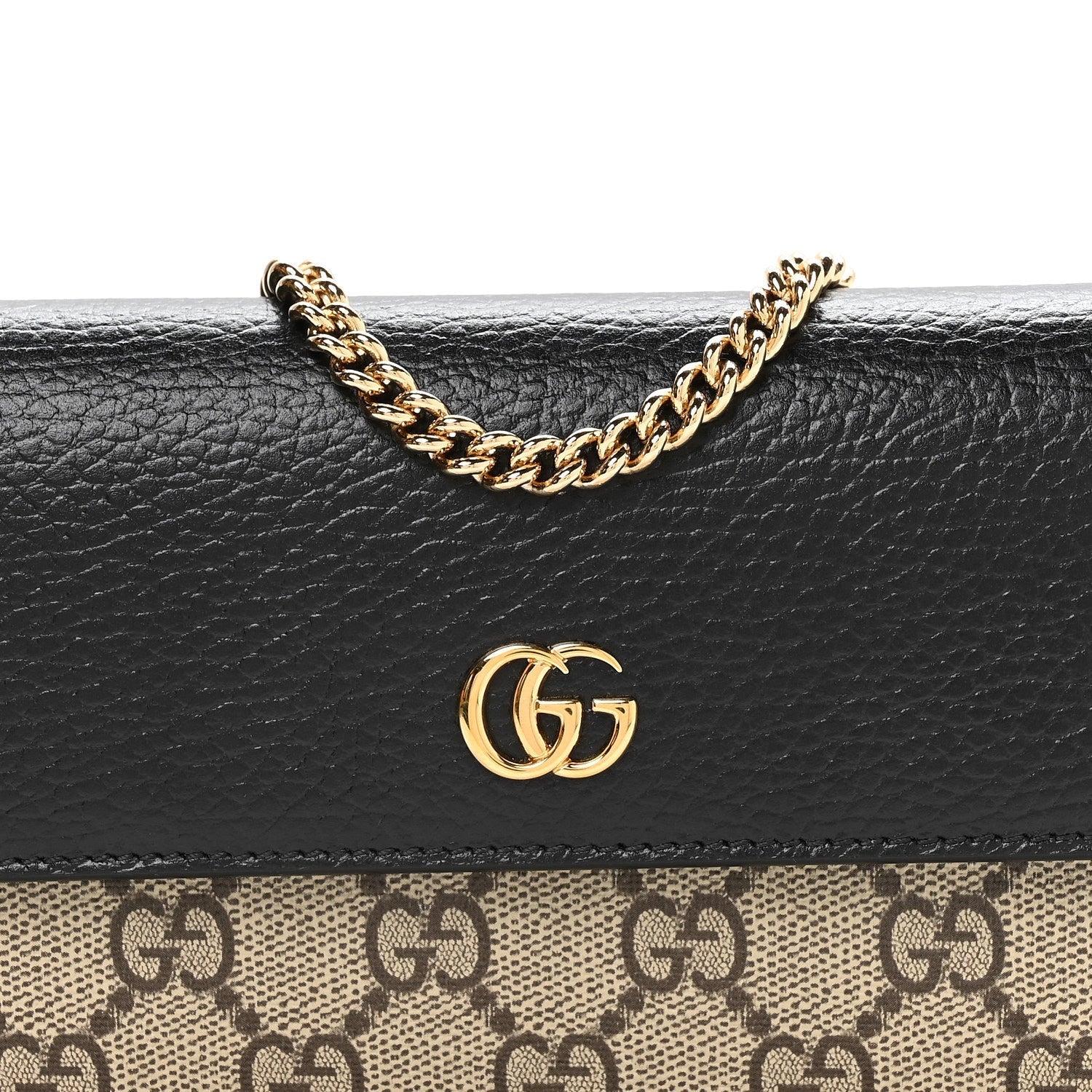 Dollar Calfskin GG Supreme Monogram Petite GG Marmont Wallet Chain Bag Black Beige Ebony