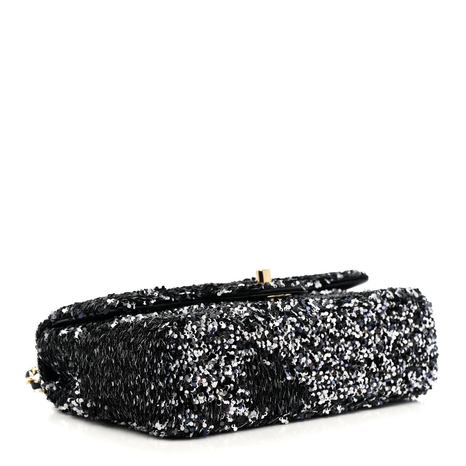 Sequin Quilted Small Single Flap Black White Grey