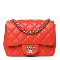 Lambskin Quilted Mini Square Flap Orange