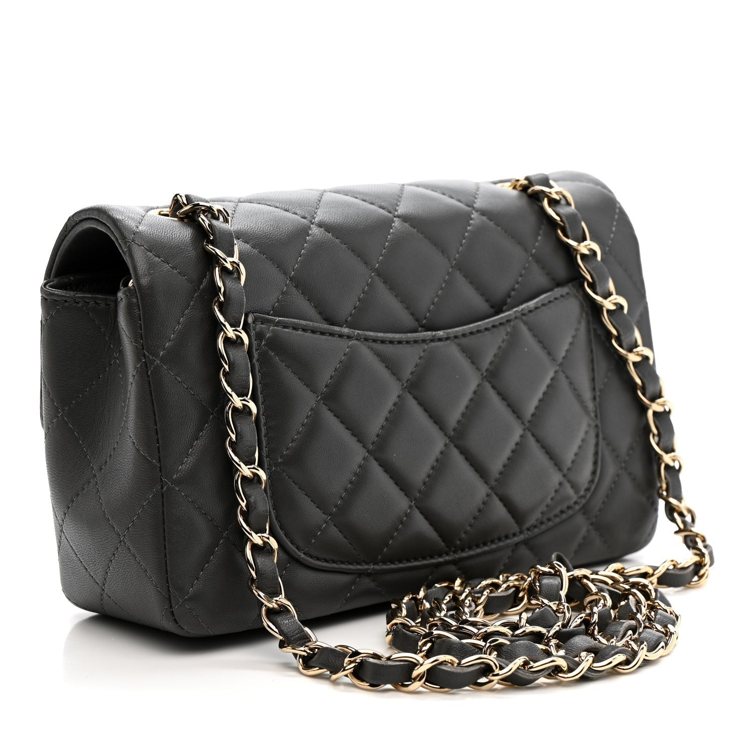 Lambskin Quilted Mini Rectangular Flap Dark Grey