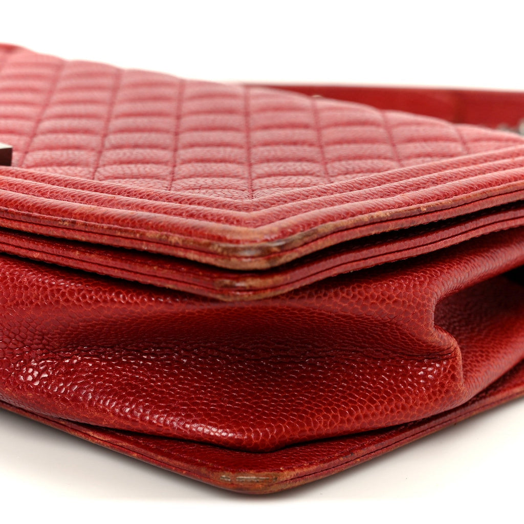 Caviar Quilted New Medium Boy Flap Dark Red