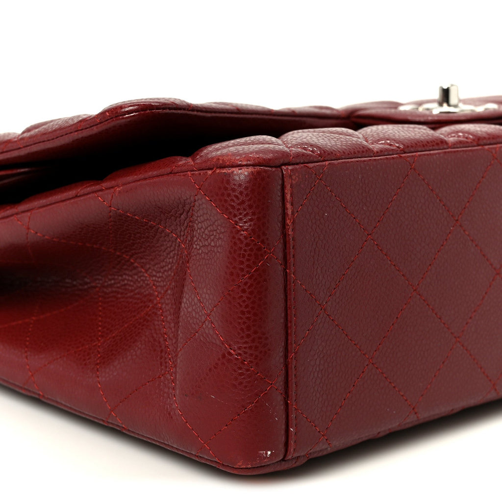 Caviar Quilted Maxi Double Flap Dark Red