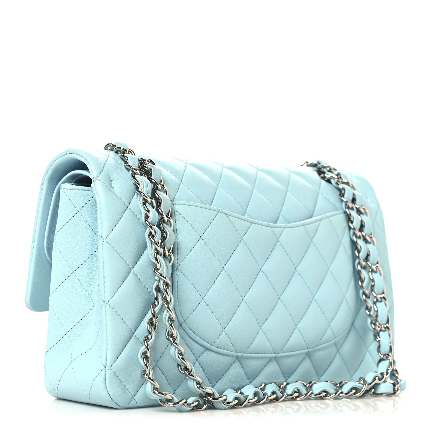 Lambskin Quilted Medium Double Flap Light Blue