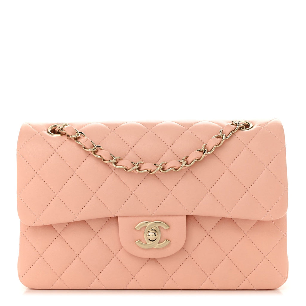 Lambskin Quilted Small Double Flap Light Orange