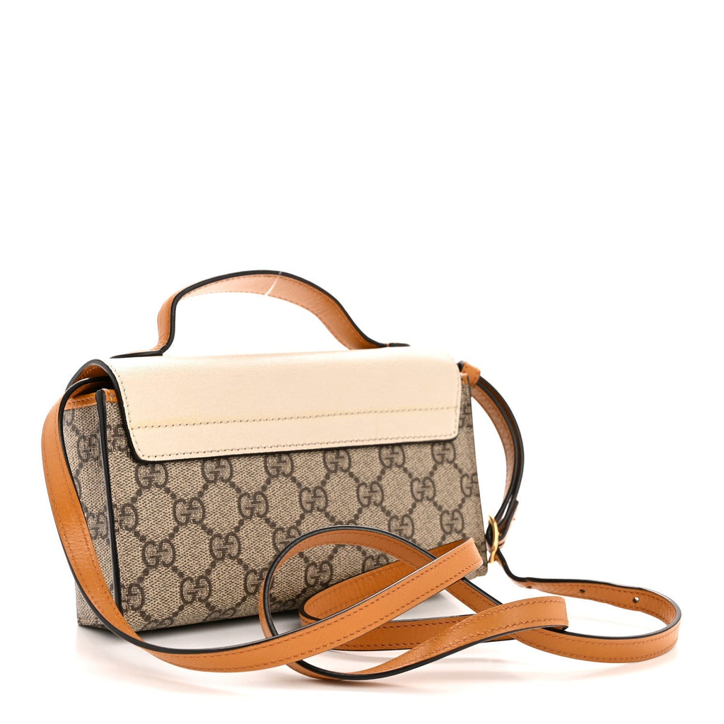 GG Supreme Monogram New Sakai Calfskin Mini Padlock Top Handle Shoulder Bag Beige Ebony Mystic White Sun Oil