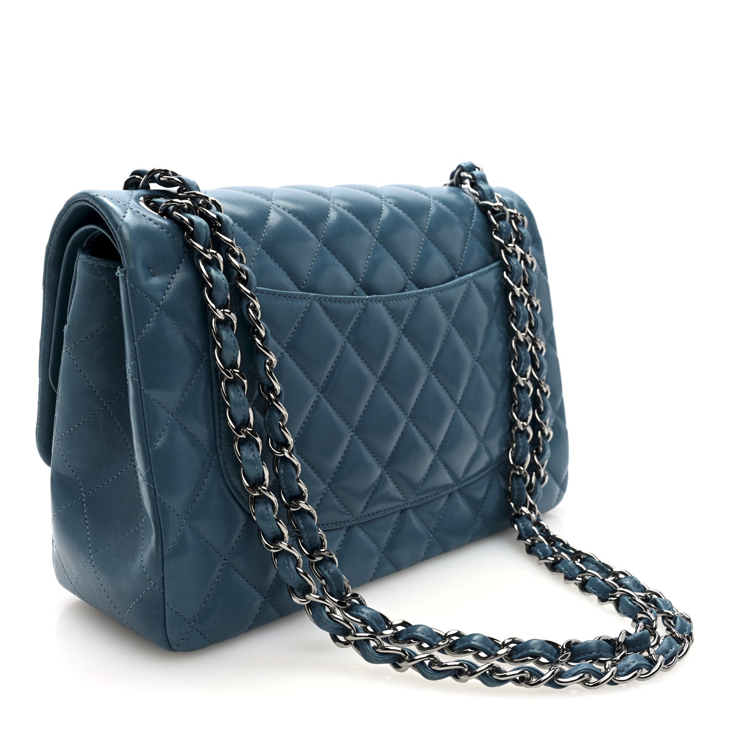 Lambskin Quilted Jumbo Double Flap Turquoise
