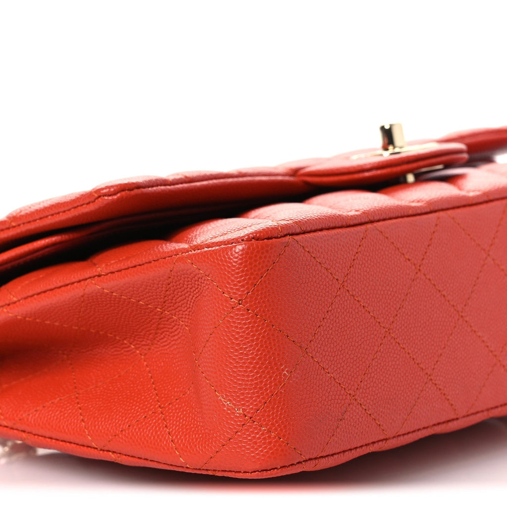 Caviar Quilted Medium Double Flap Light Red