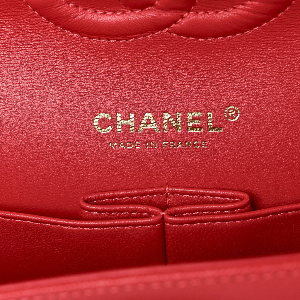 Caviar Quilted Medium Double Flap Red
