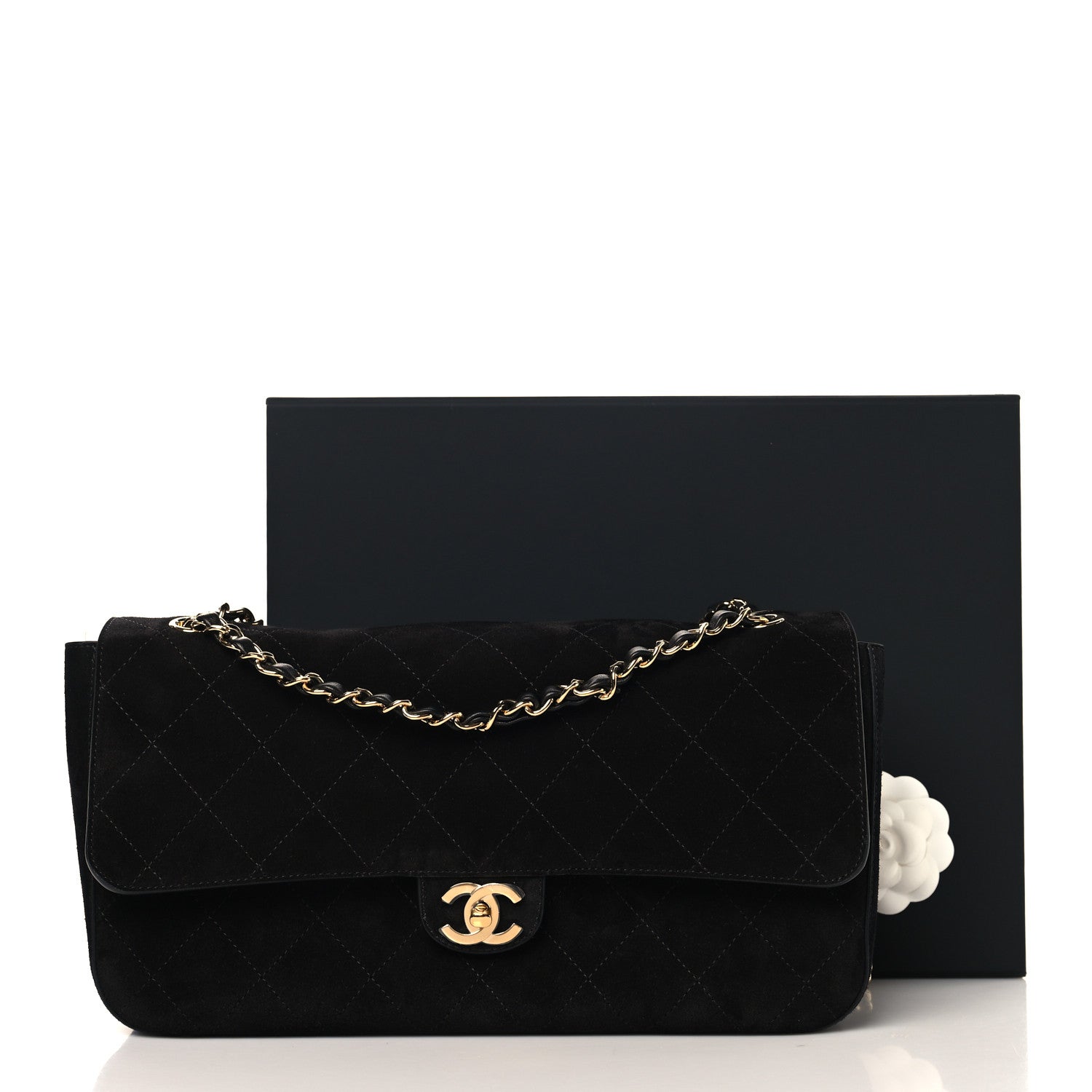 Suede Calfskin Small Souplissimo Maxi Flap Black