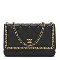 Lambskin Quilted Chain Around Wallet On Chain WOC Black