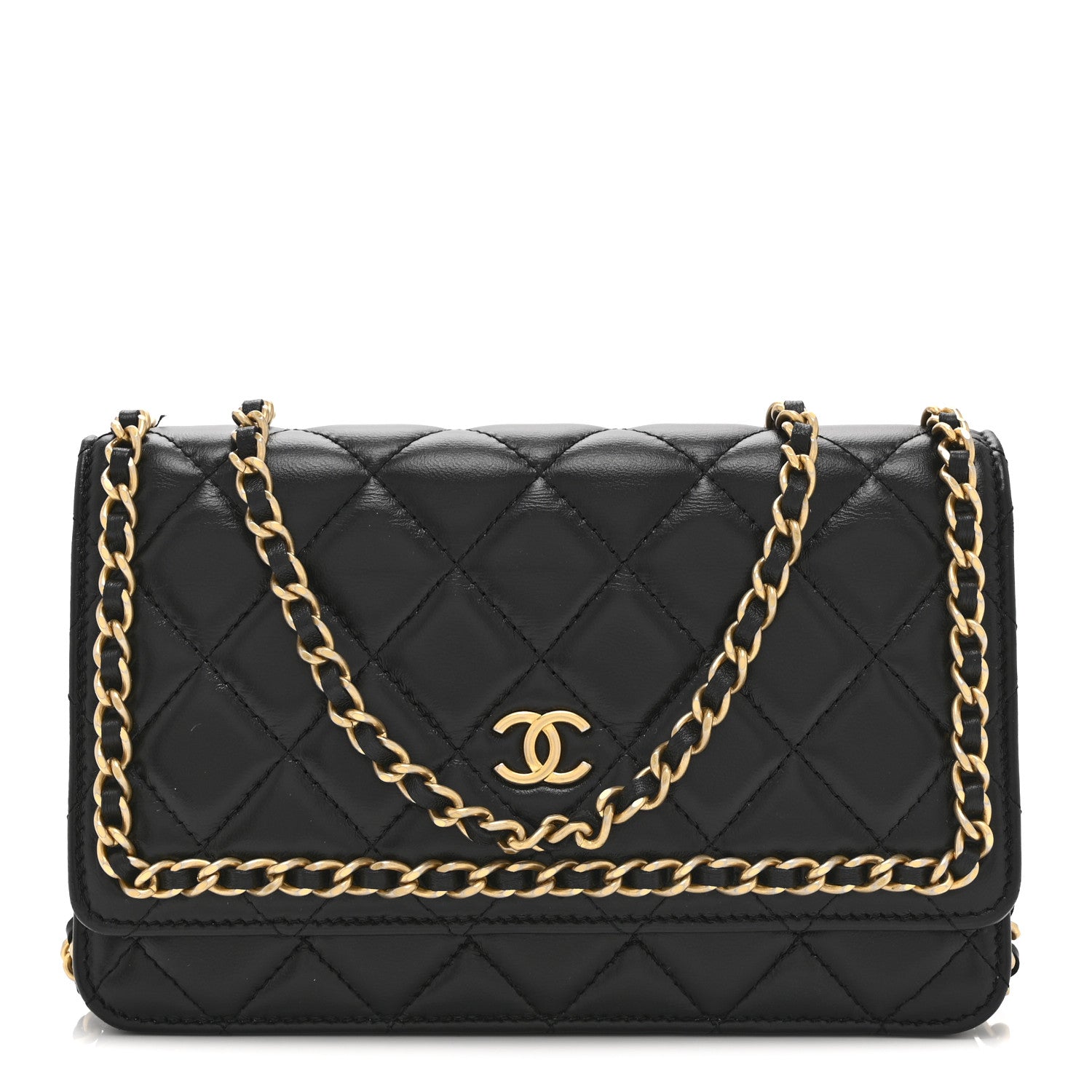 Lambskin Quilted Chain Around Wallet On Chain WOC Black