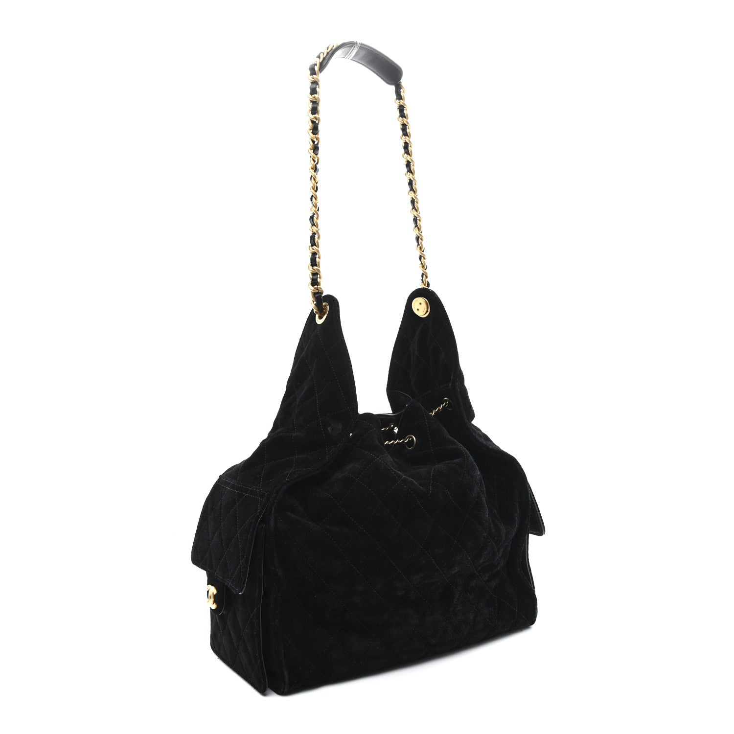 Suede Quilted Medium Chanel 25 Handbag Black