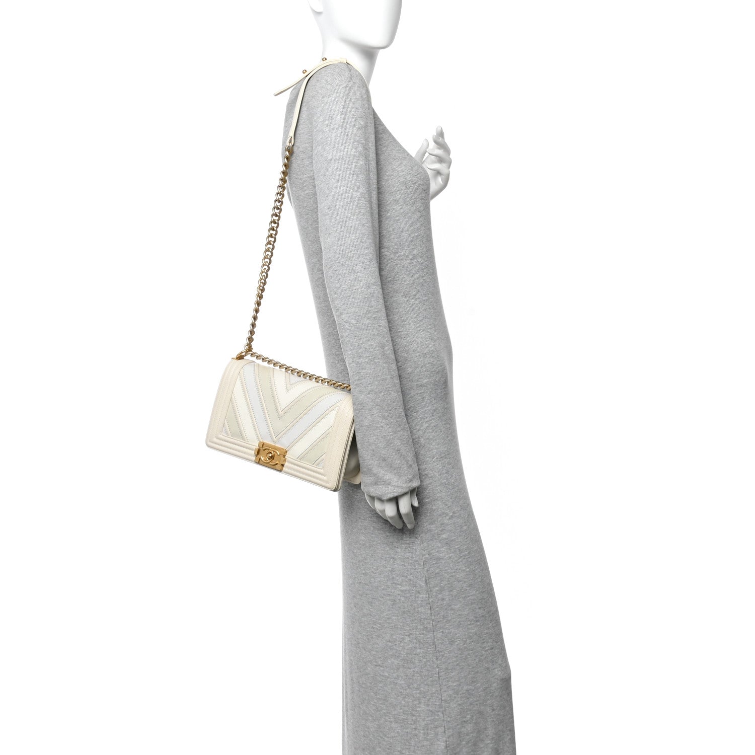 Caviar Suede Calfskin Chevron Medium Boy Flap White
