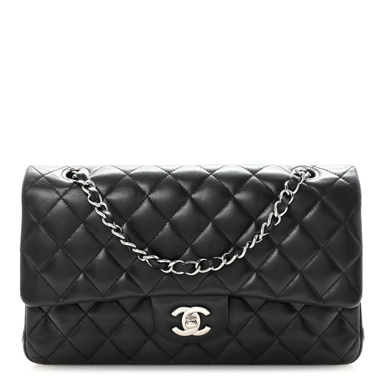 Lambskin Quilted Medium Double Flap Black