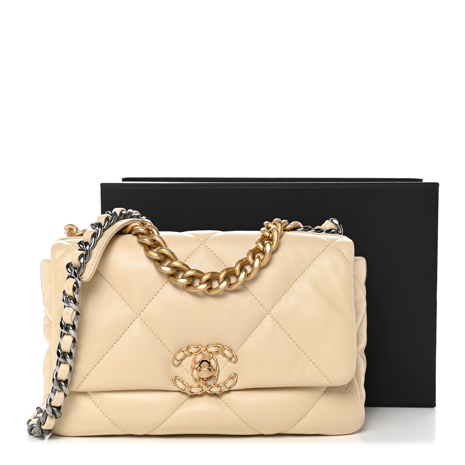 Lambskin Quilted Medium Chanel 19 Flap Beige