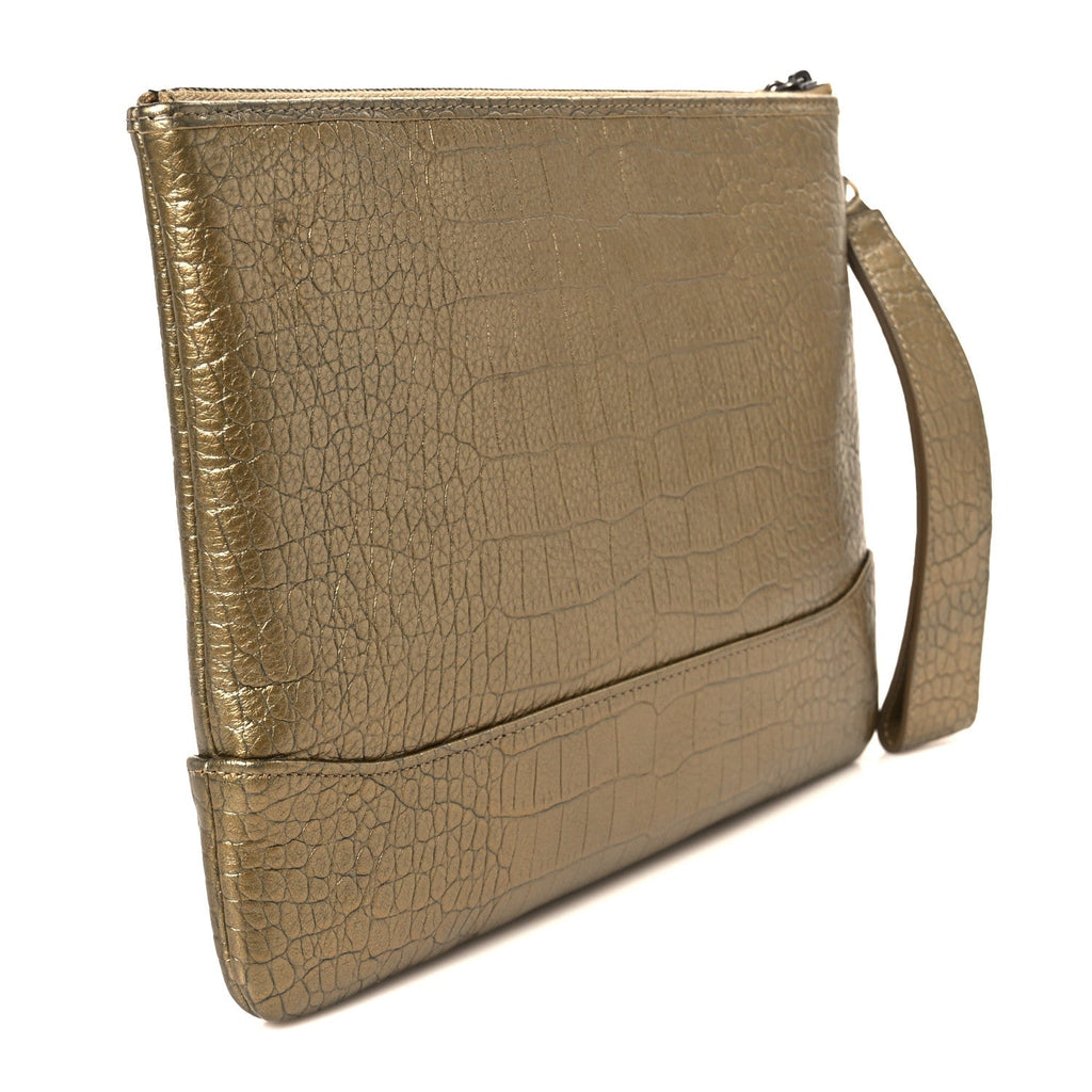 Metallic Calfskin Crocodile Embossed Medium Gabrielle Cosmetic Case Gold