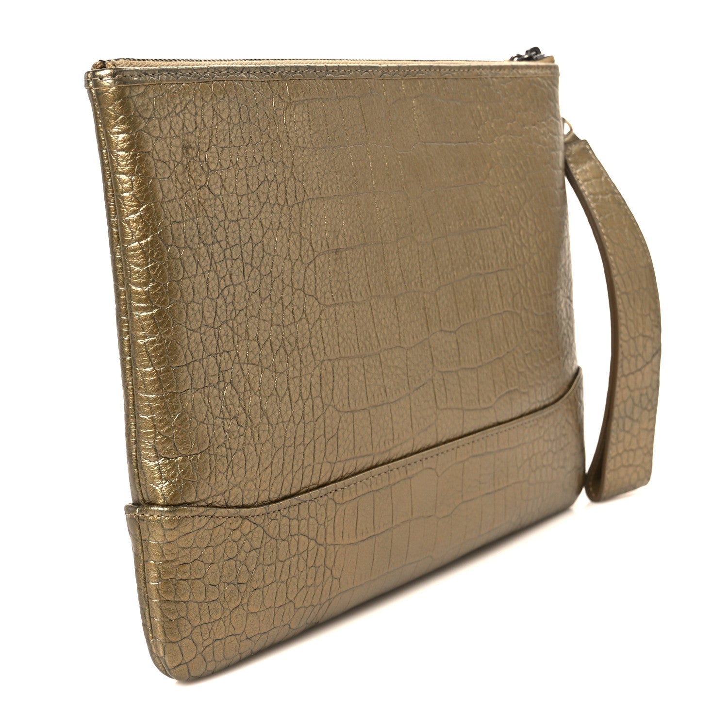 Metallic Calfskin Crocodile Embossed Medium Gabrielle Cosmetic Case Gold