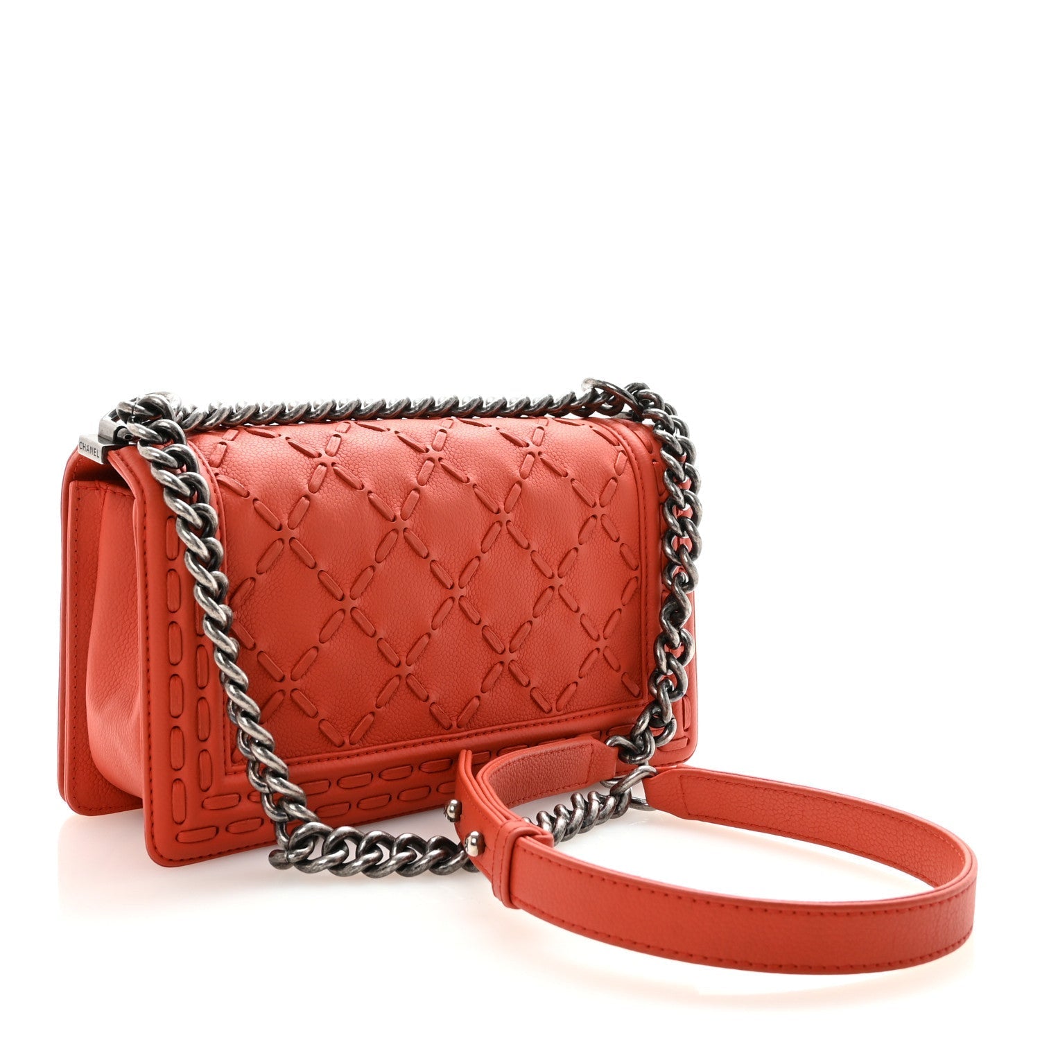 Caviar Stitched Medium Boy Flap Dark Orange