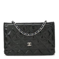 Patent Quilted Wallet On Chain WOC Navy Blue