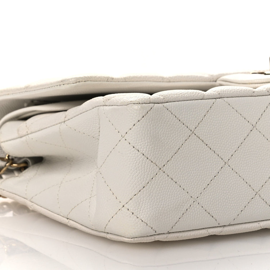 Caviar Quilted Medium Double Flap White