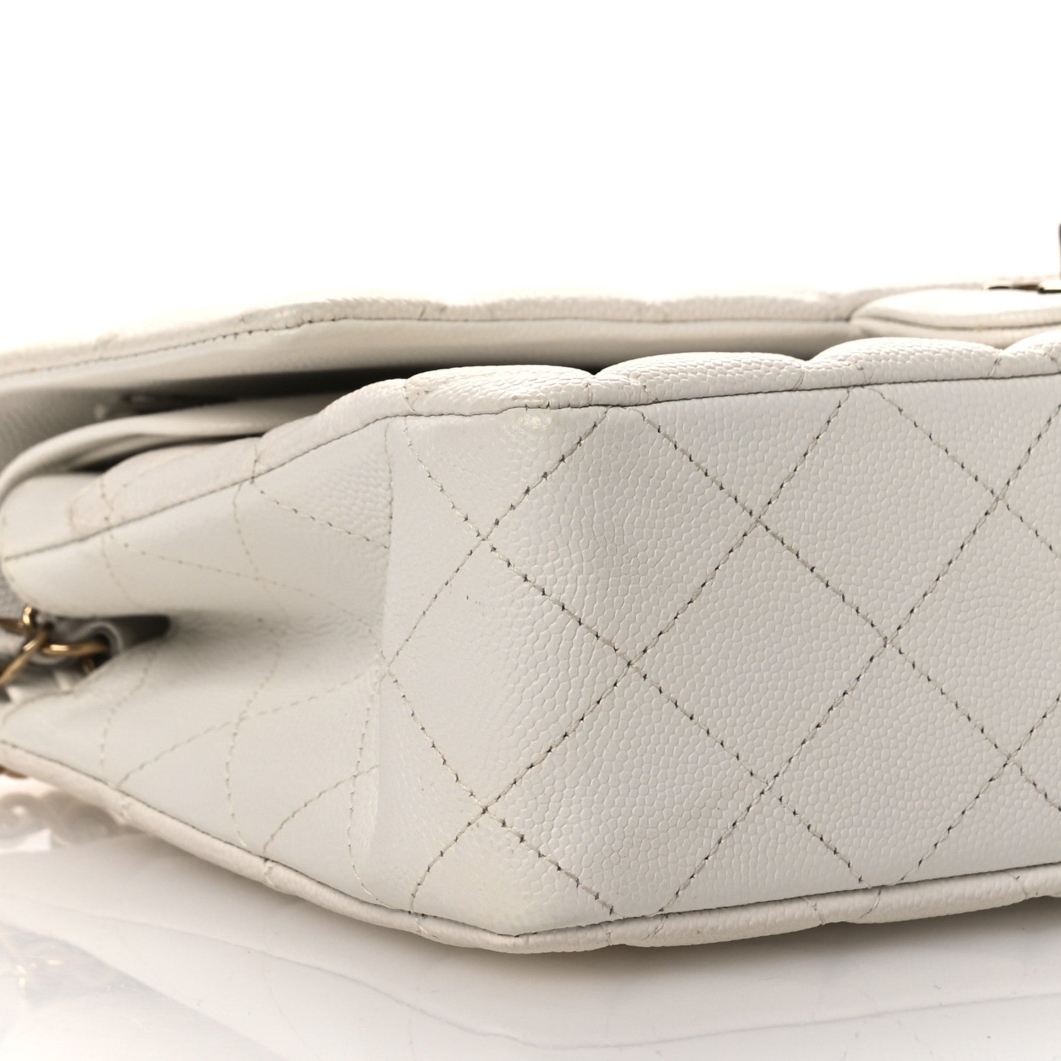 Caviar Quilted Medium Double Flap White