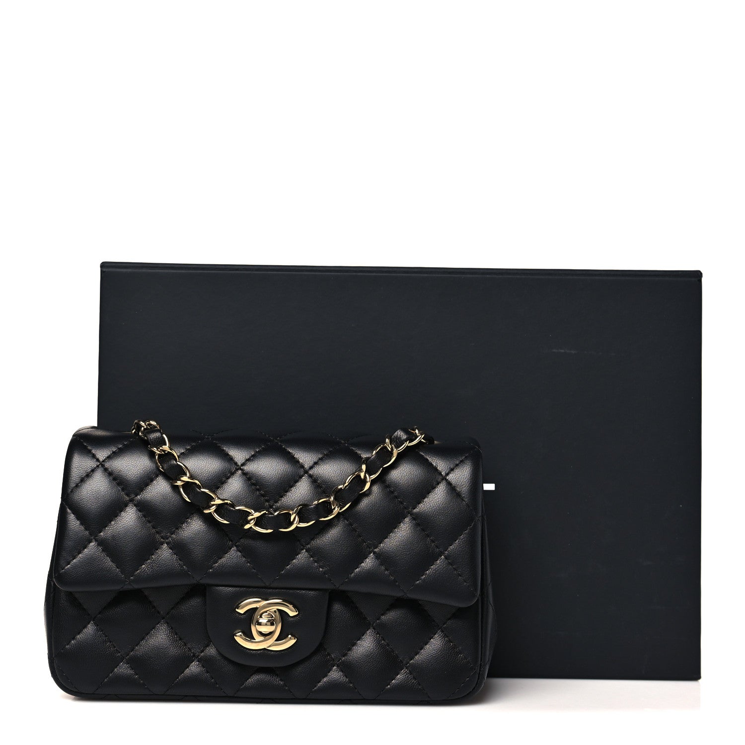 Lambskin Quilted Mini Rectangular Flap Black
