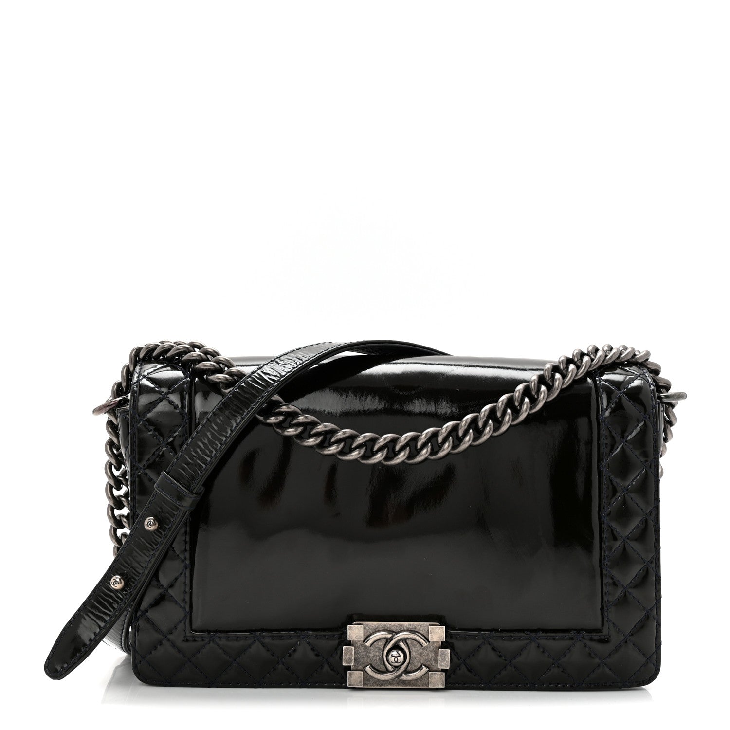Patent New Medium Boy Reverso Flap Navy