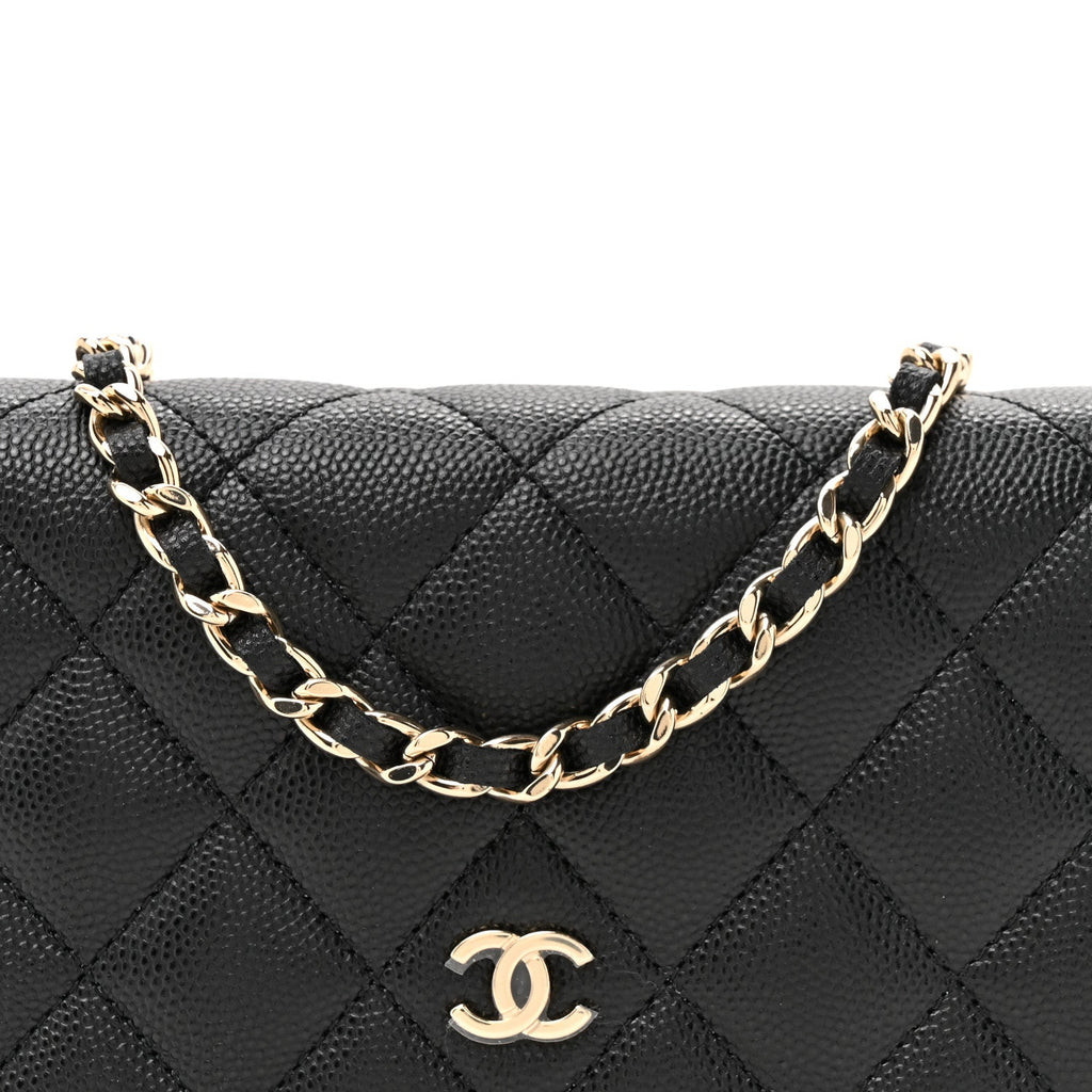 Caviar Quilted Mini Wallet On Chain WOC Black