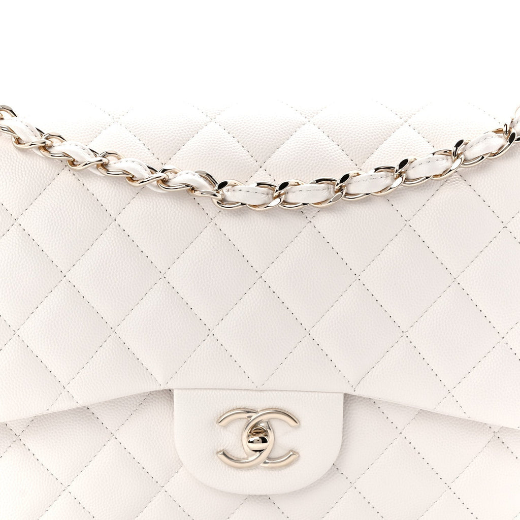 Caviar Quilted Jumbo Double Flap White