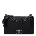 Goatskin Quilted Patent Medium Duo Boy Flap Black