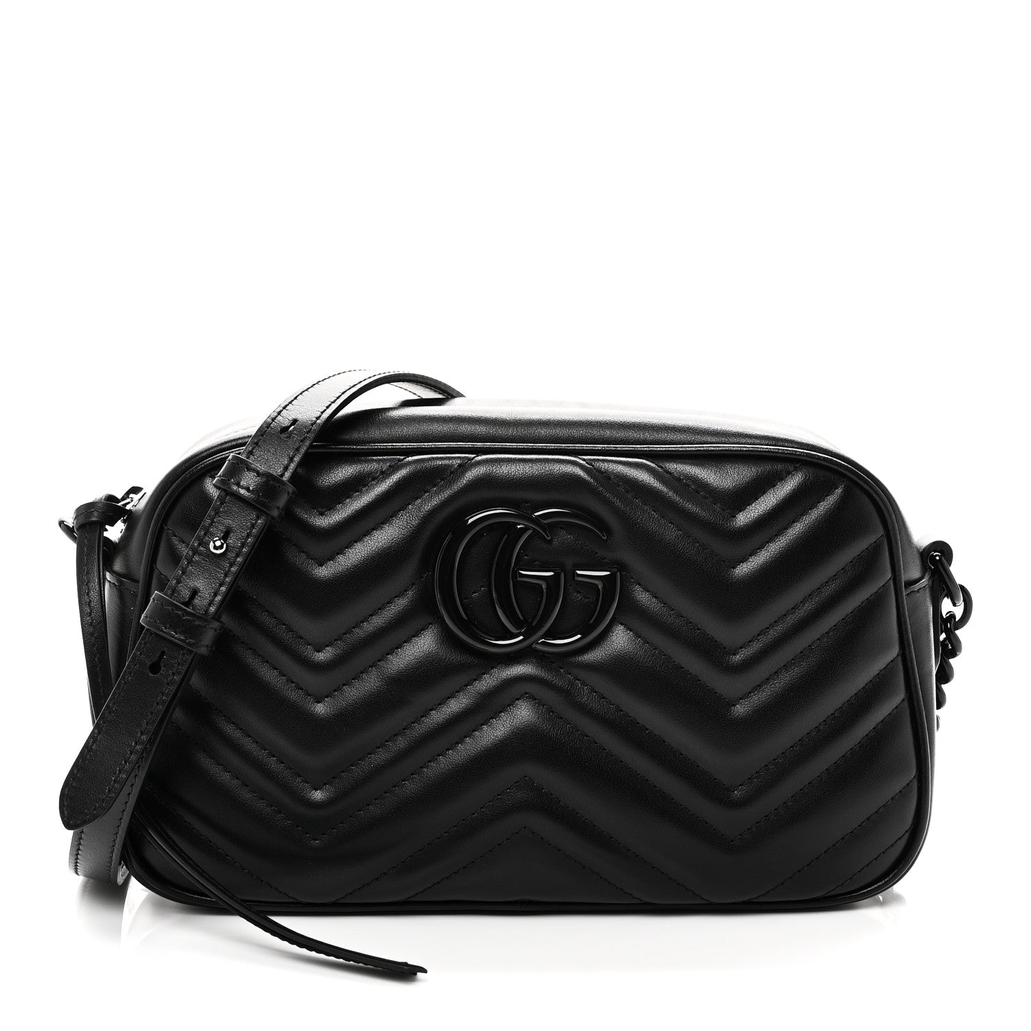 Calfskin Matelasse Monochrome Small GG Marmont Chain Shoulder Bag Black