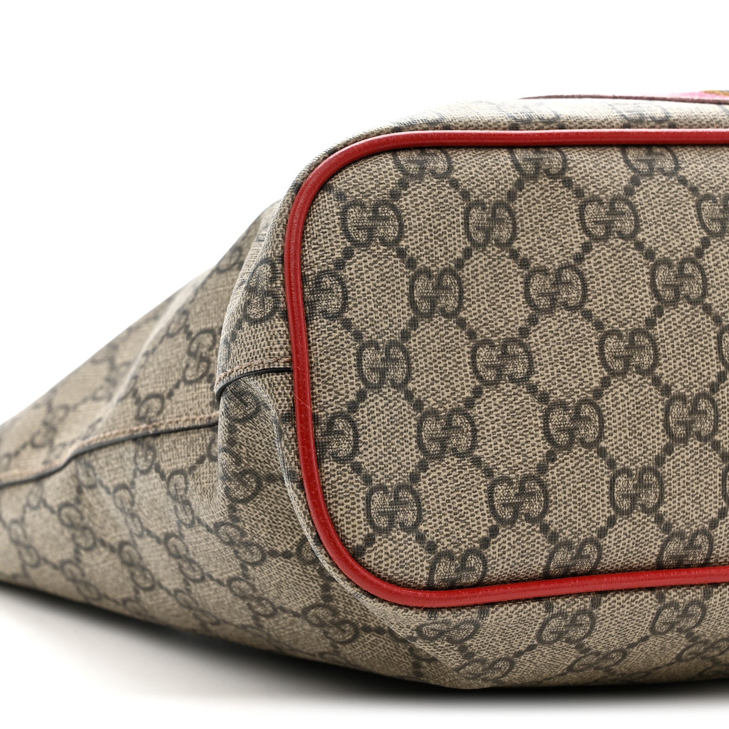 Soft GG Supreme Monogram Web Bosco Patch Small Crossbody Tote Beige Malva Hibiscus Red