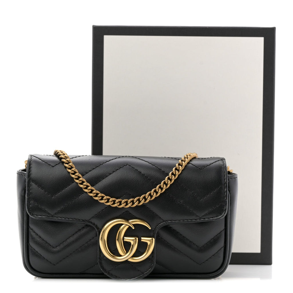 Calfskin Matelasse Super Mini GG Marmont Shoulder Bag Black