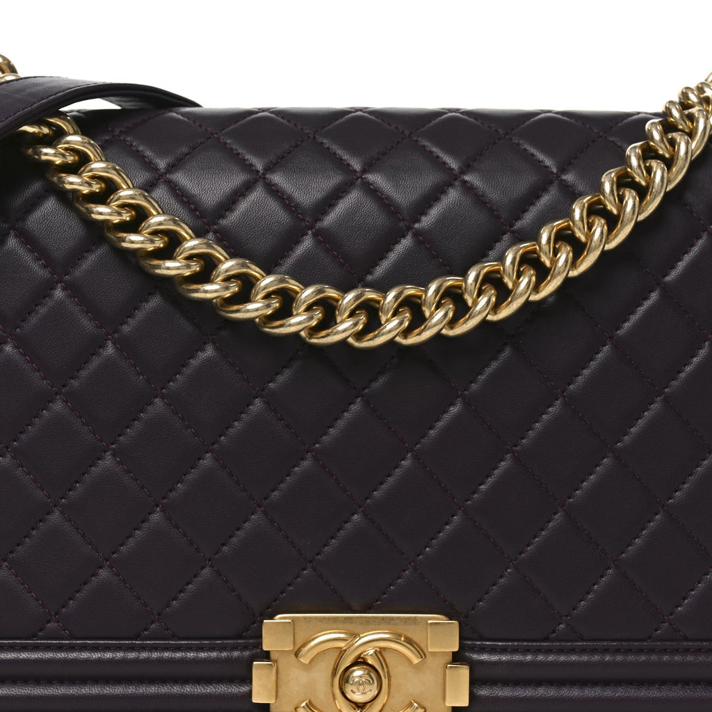 Lambskin Quilted New Medium Boy Flap Dark Purple