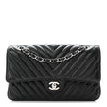 Lambskin Chevron Quilted Medium Double Flap Black