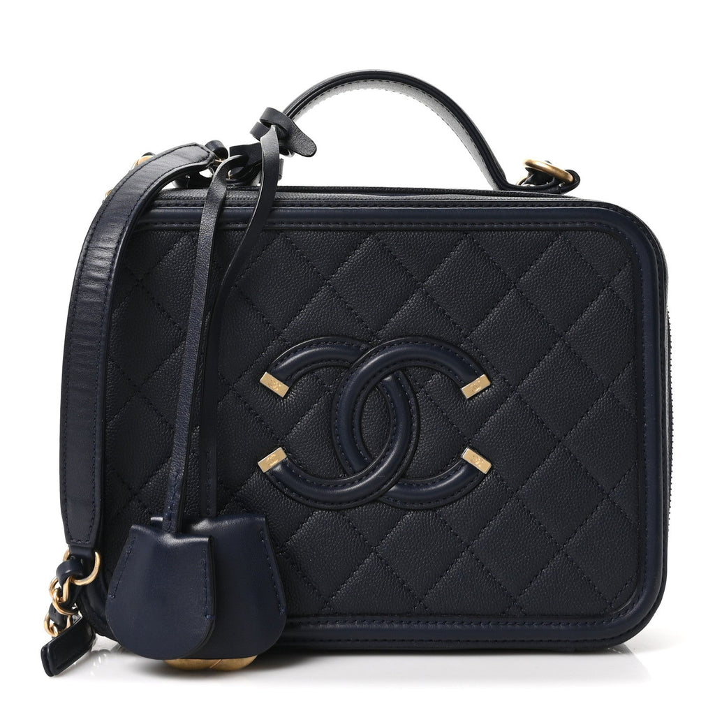 Caviar Quilted Medium CC Filigree Vanity Case Navy
