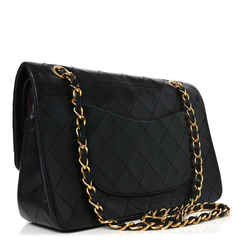 Lambskin Quilted Small Double Flap Black