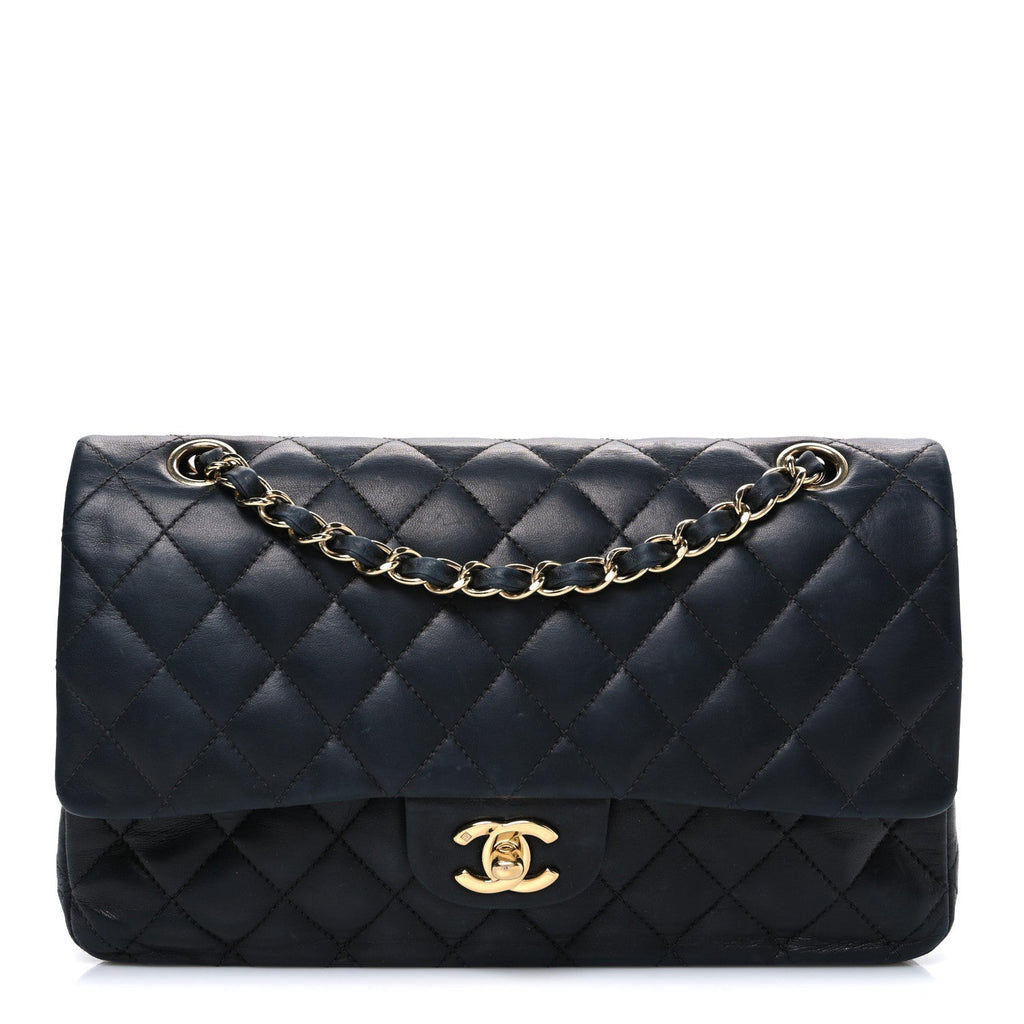 Lambskin Quilted Medium Double Flap Black