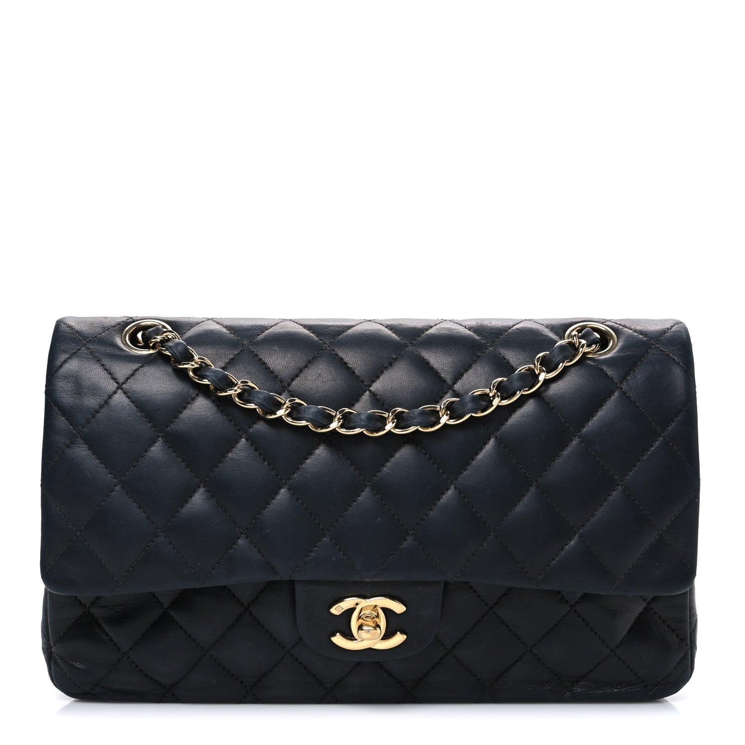 Lambskin Quilted Medium Double Flap Black