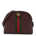 Textured Dollar Calfskin Web Small Ophidia Dome Shoulder Bag Burgundy