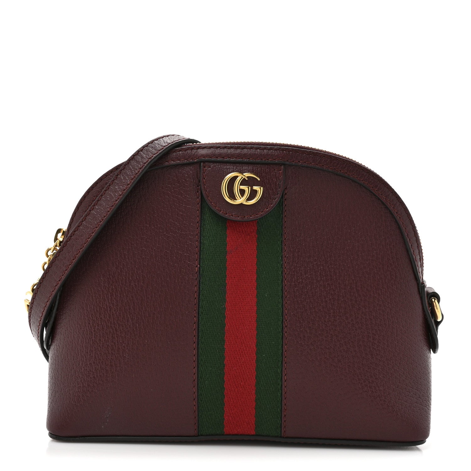 Textured Dollar Calfskin Web Small Ophidia Dome Shoulder Bag Burgundy
