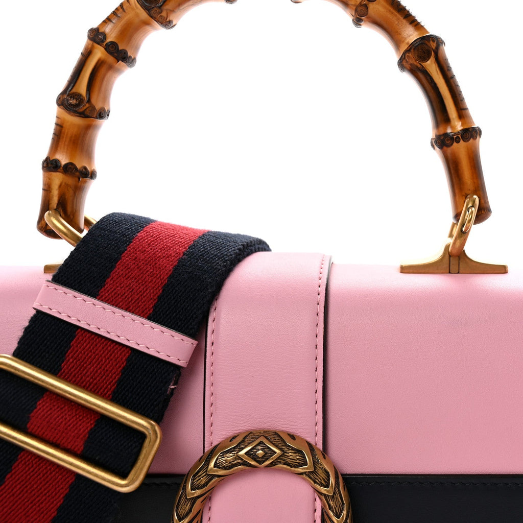 Moon Calfskin Web Medium Dionysus Bamboo Top Handle Bag Sugar Pink Blue Agata Hibiscus Red