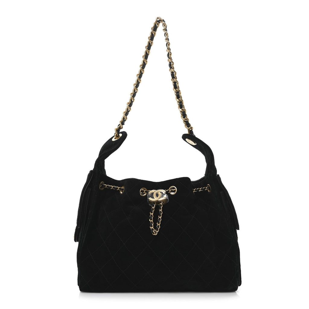 Suede Quilted Small Chanel 25 Handbag Black